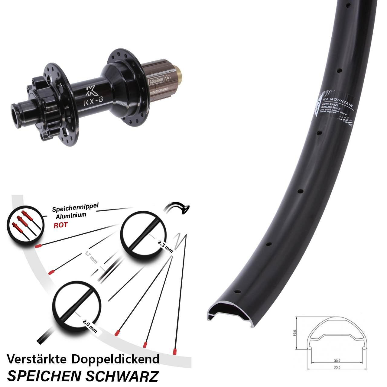 29 Zoll KX-B Mountain TR Boost Hinterrad 6-Loch 12x148 8-11 fach