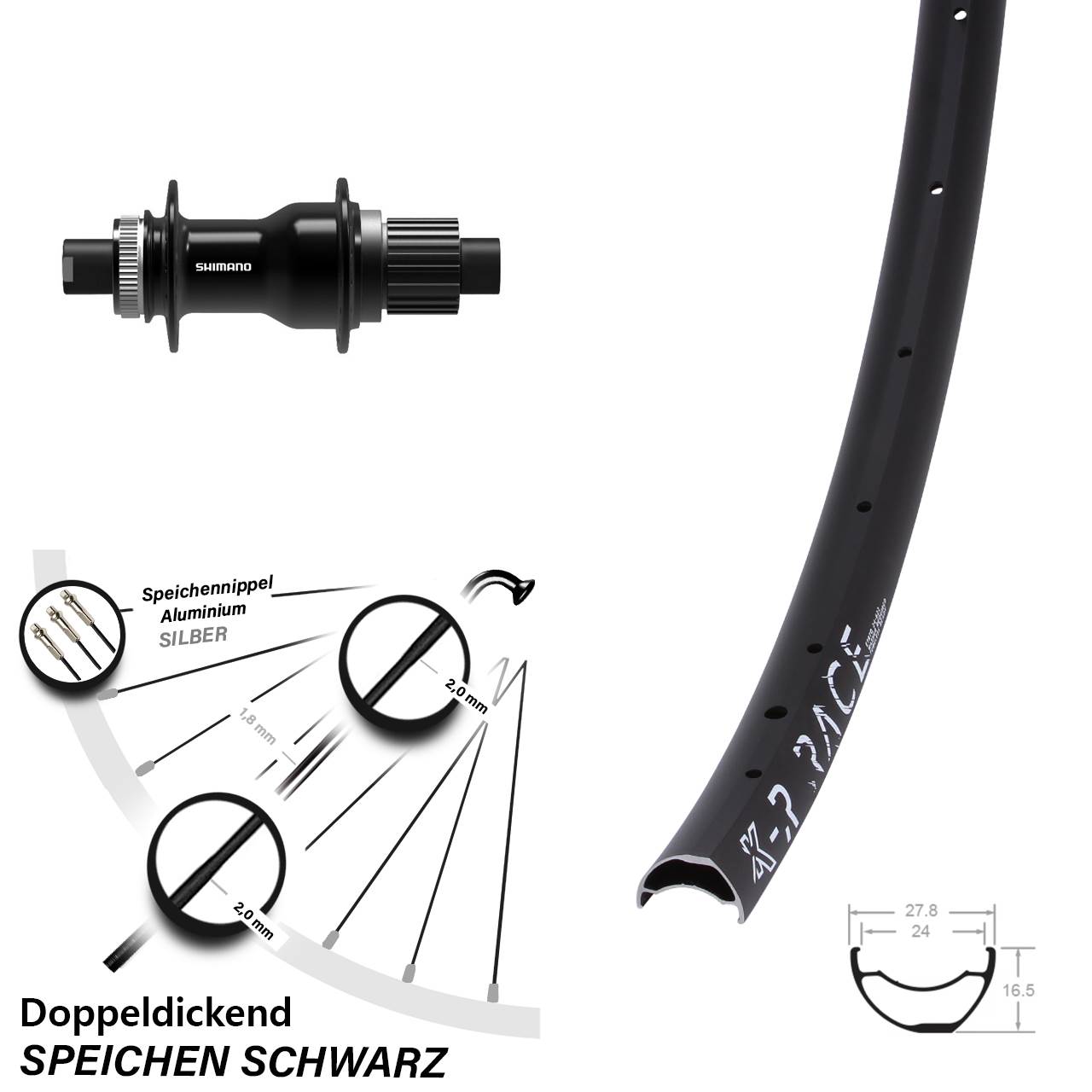 KX-R Race Shimano FH-TC500 Boost 29 Zoll Disc Laufrad 12x148 Boost Shimano Micro Spline