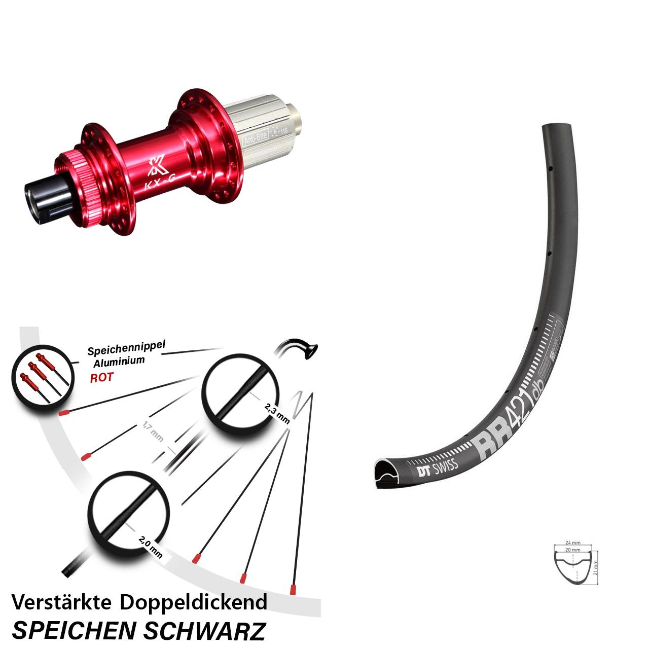 DT Swiss RR421 KX-G rot 28 Zoll Disc Hinterrad 12x142 8-12 fach