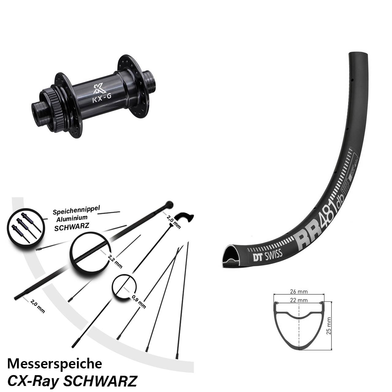 28 Zoll DT Swiss RR 481 KX-G Disc Vorderrad 12x100 CX-Ray