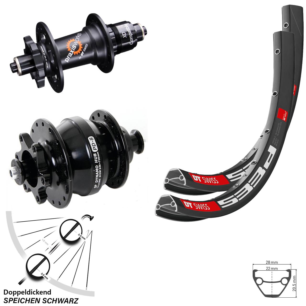 Laufradsatz 27,5 Zoll DT Swiss 533 D-350 Shutter PD-8 Disc 6-Loch XD 11-12 fach QR