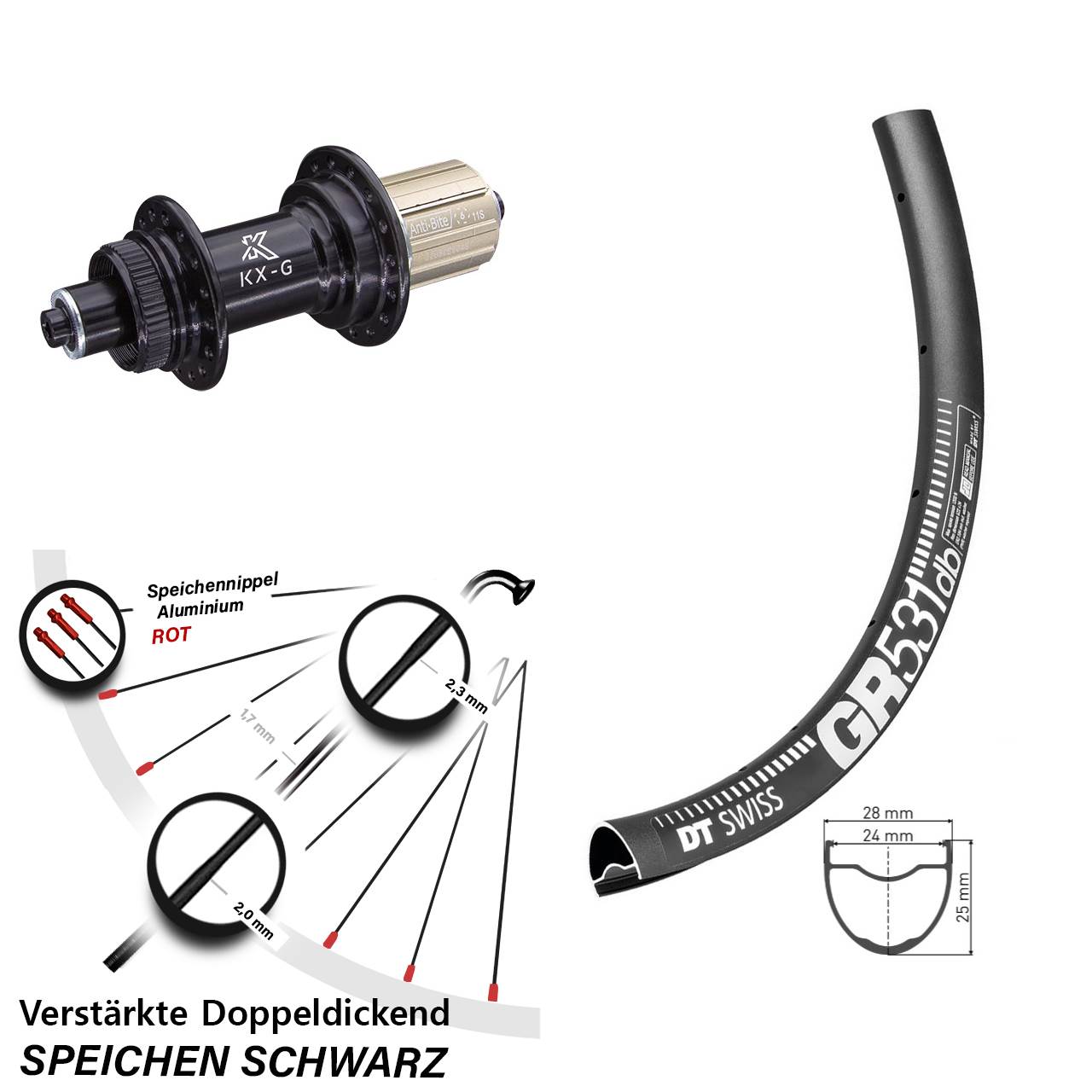 27,5 Zoll DT Swiss GR 531 KX-G Disc Hinterrad für Schnellspanner 8-12 fach HG