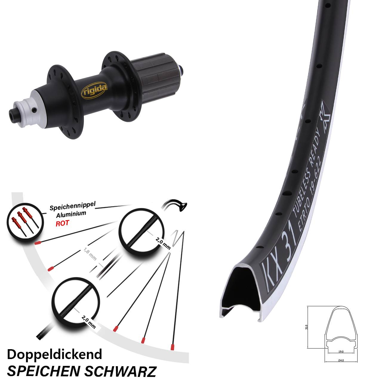 Hinterrad für Schnellspanner 28 Zoll KX 31 Rigida RWS 8-11 fach