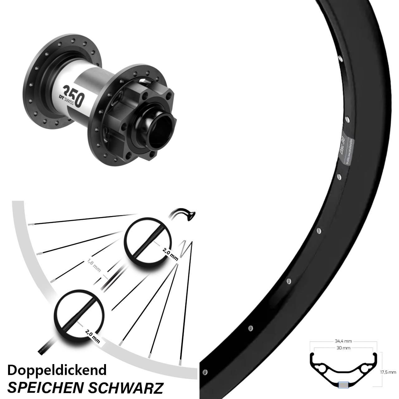 29 Zoll Ryde Disc 30 DT Swiss 350 Vorderrad 20x110 Boost