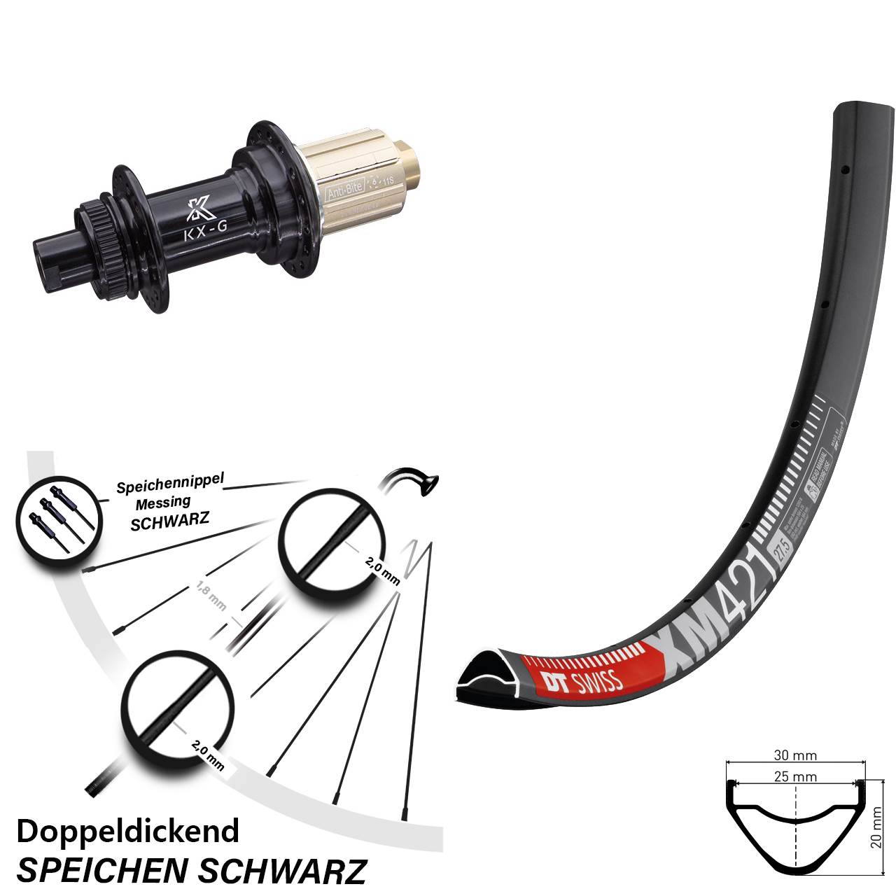 Hinterrad Centerlock 27,5 Zoll DT Swiss XM421 KX-G 8-12 fach HG 12x142