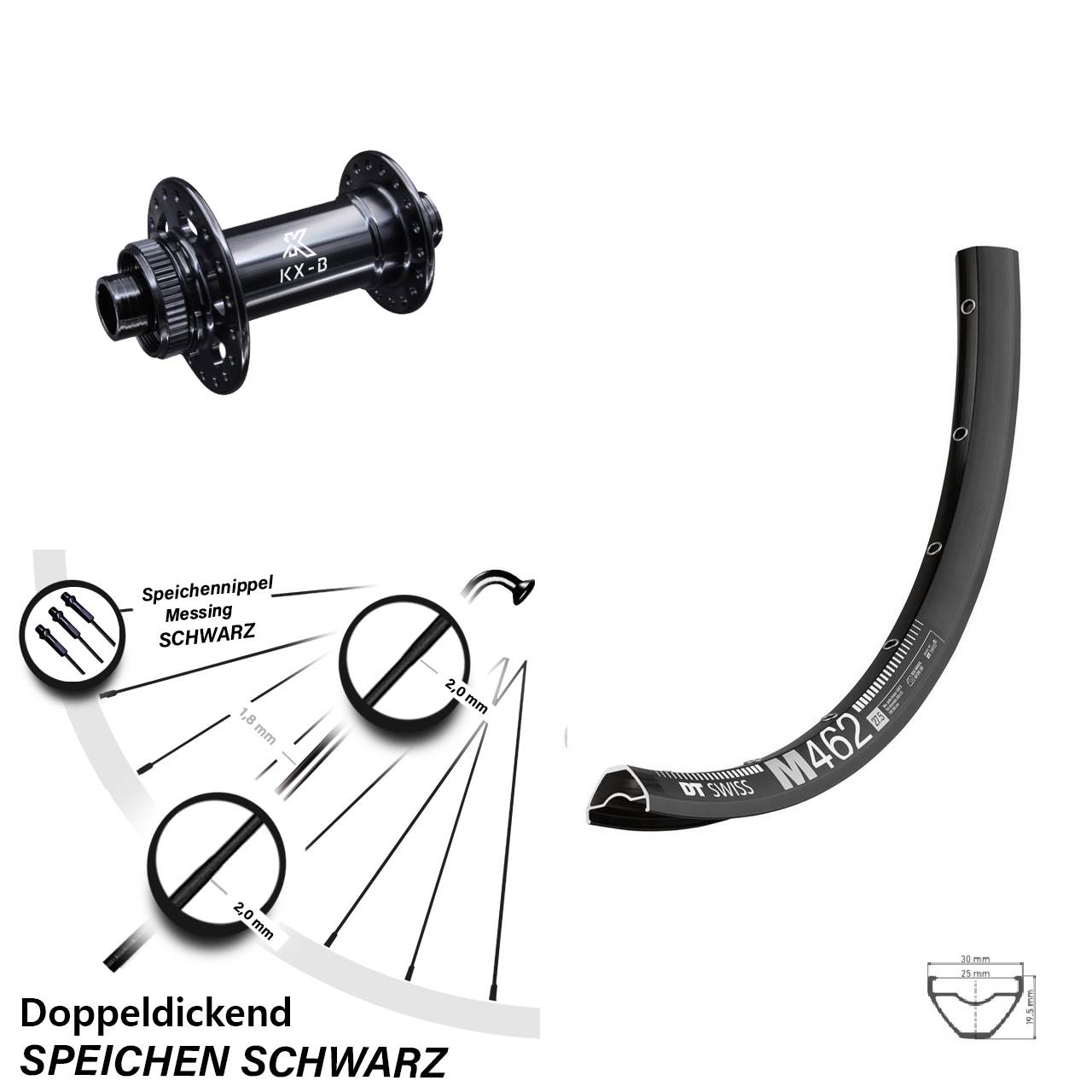 27,5 Zoll Vorderrad DT Swiss M 462 mit KX-Boost 15x110 mm Nabe