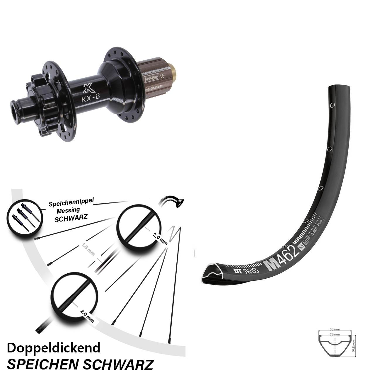 Hinterrad 27,5 Zoll DT Swiss M 462 KX-B 6-Loch 12x148