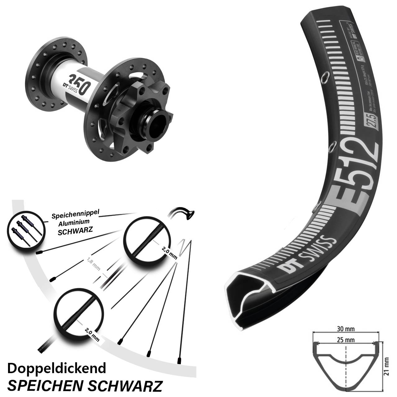 27,5 Zoll DT Swiss E512-350 6-Loch Vorderrad 15x110 Boost