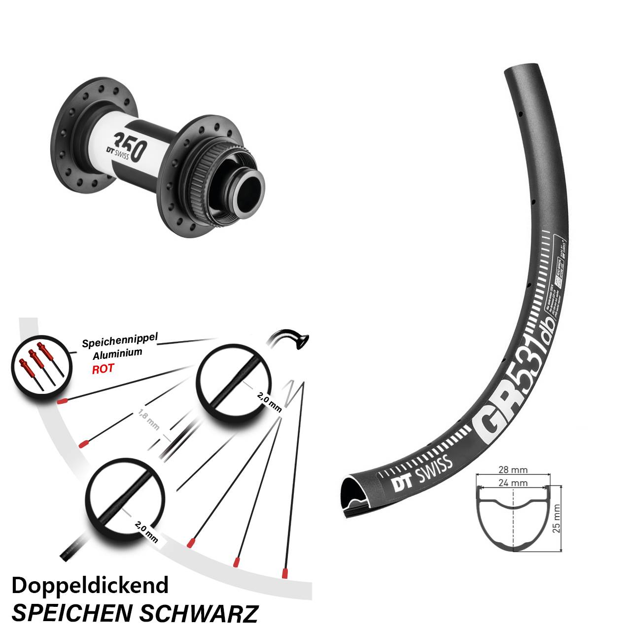 Disc Vorderrad 28-29 Zoll DT Swiss GR 531-350 15x100