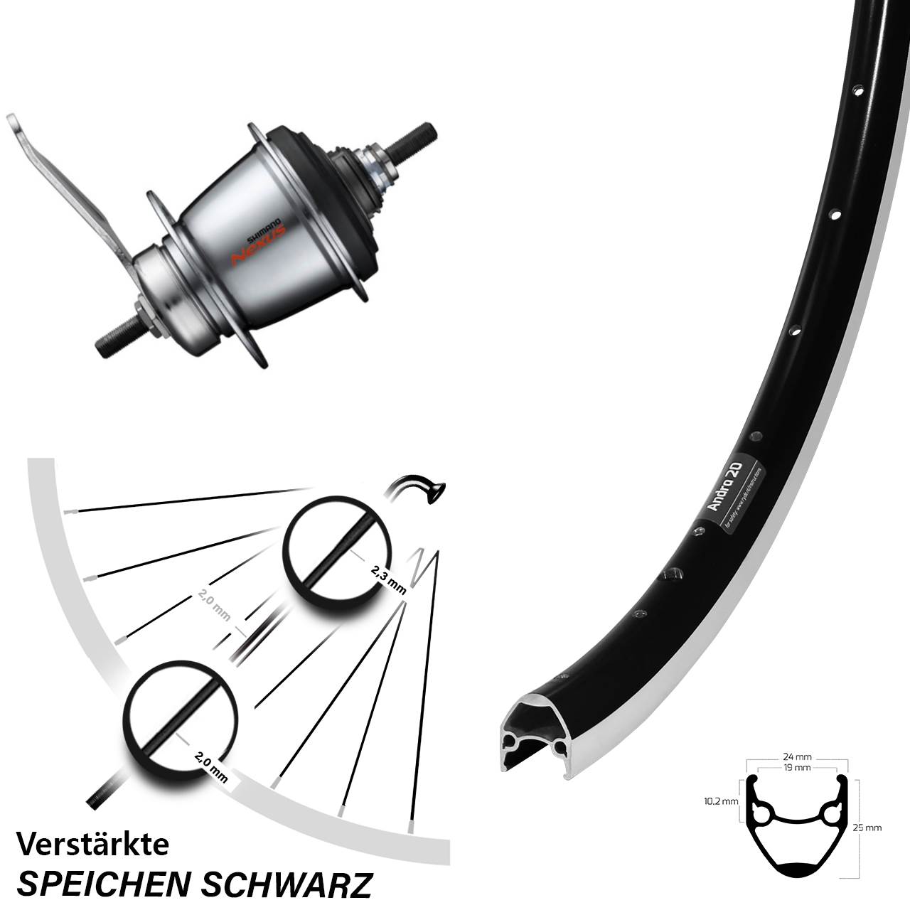 28 Zoll Hinterrad Shimano Nexus 7 Gang Rücktritt Ryde Andra 20