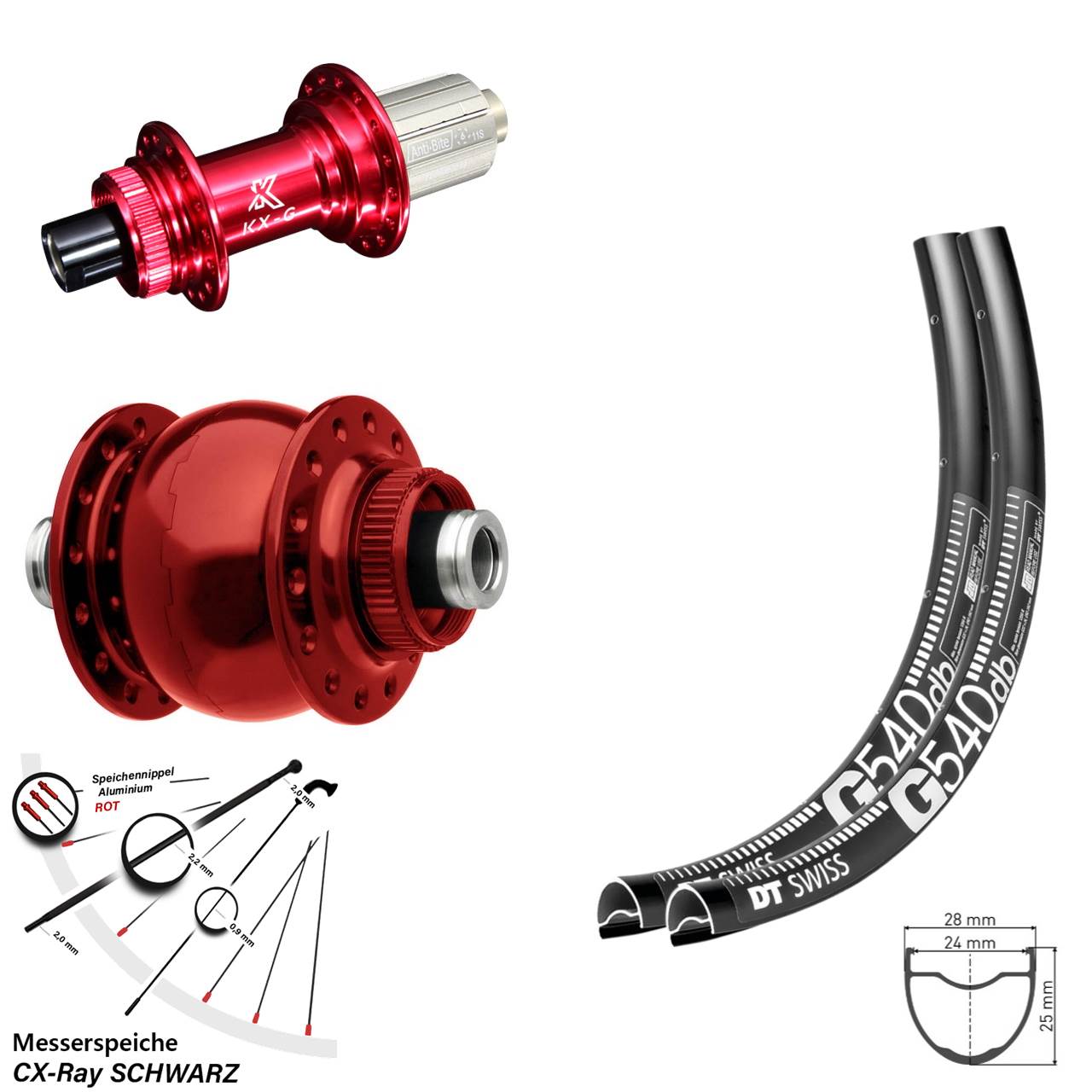 28-29 Zoll DT Swiss G 540 KX-G rot SON 28 Disc Laufradsatz 12x100/142 8-12 fach HG CX-Ray