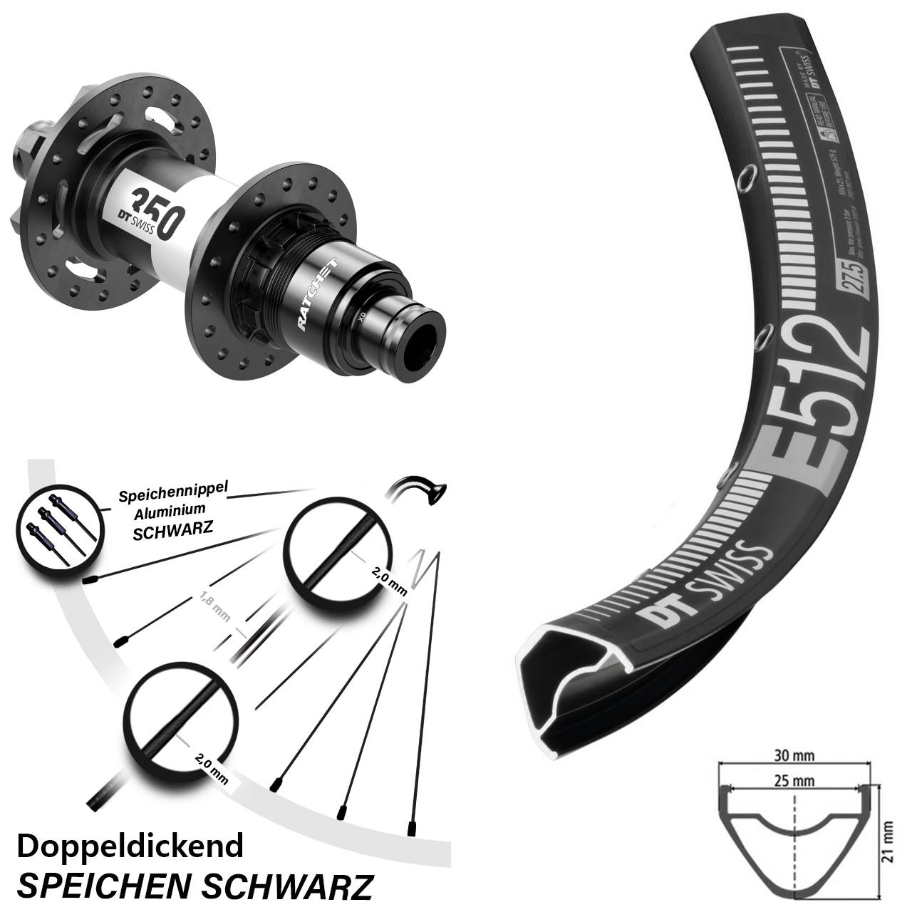 DT Swiss E512-350 Boost 6-Loch Sram XD 27,5 Zoll Hinterrad