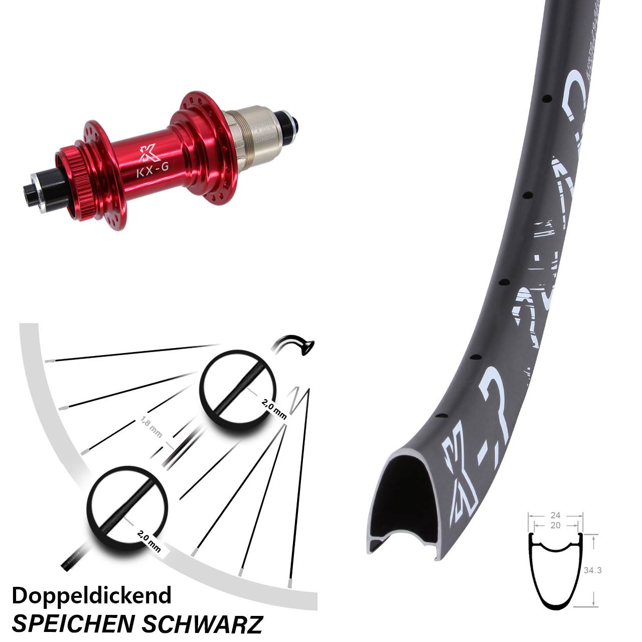 28 Zoll KX-GR Road rot XD-R Hinterrad Centerlock für Schnellspanner