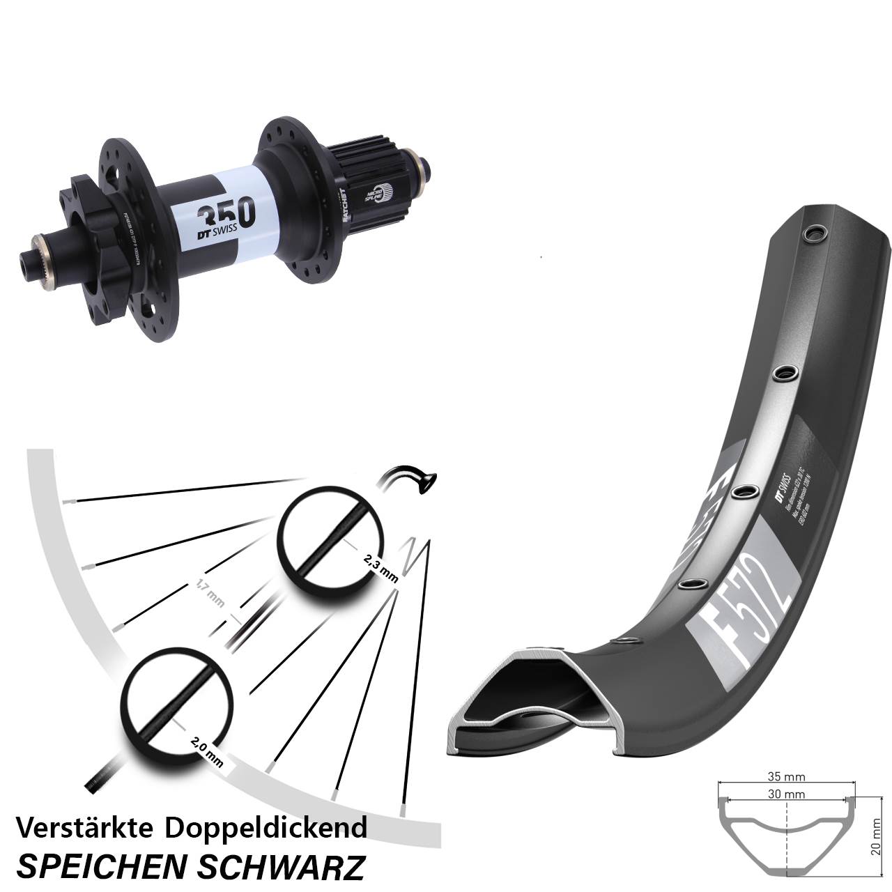 DT Swiss F572-350 29 Zoll Hinterrad 6-Loch QR Boost Micro Spline