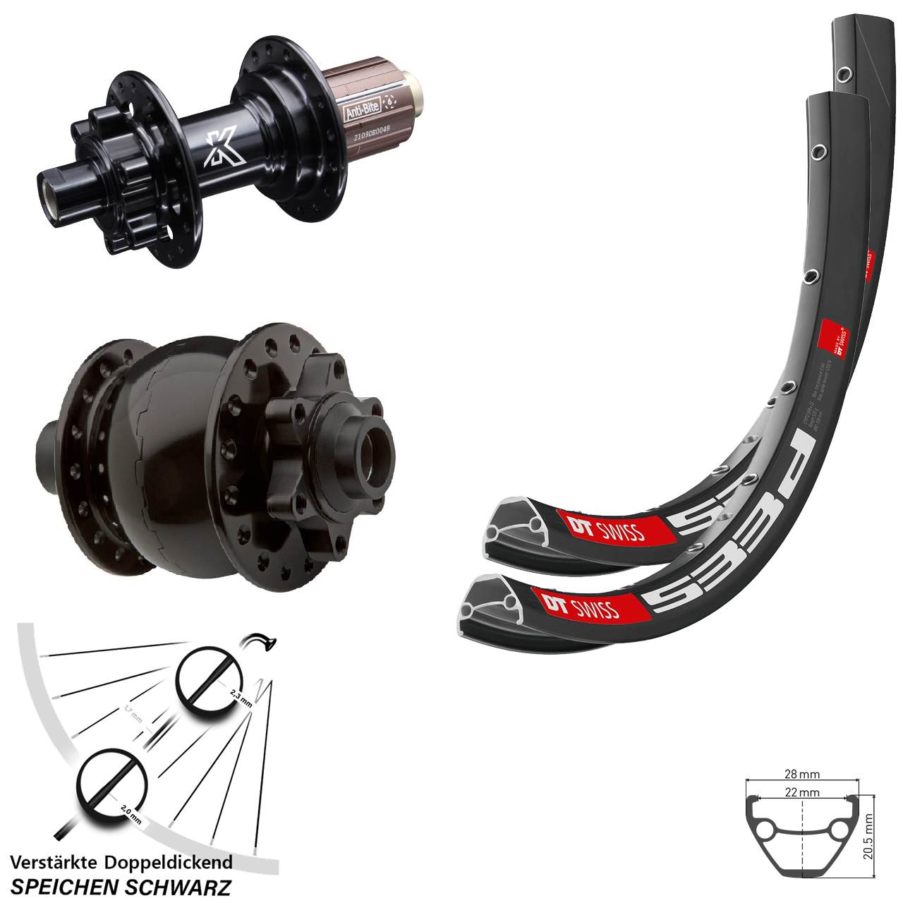 DT Swiss 533 D KX-M Shimano Anti-Bite SON 28 27,5 Zoll Laufradsatz 8-12 fach