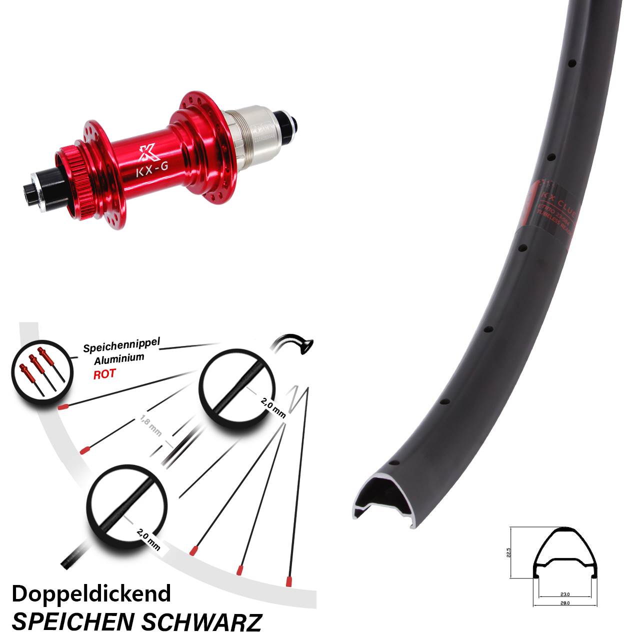 29 Zoll KX-G Clue rot XD-R Hinterrad Centerlock für Schnellspanner
