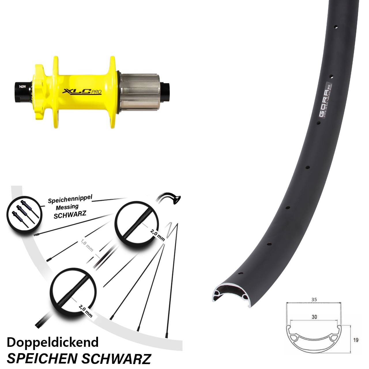 Disc Hinterrad 26 Zoll Gora 30 XLC gelb 8-11 fach HG 12x142