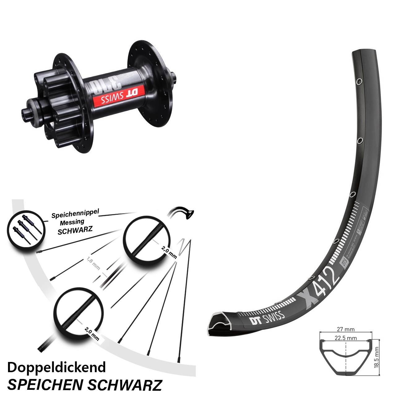 DT Swiss X412-370 28-29 Zoll 6-Loch Vorderrad QR