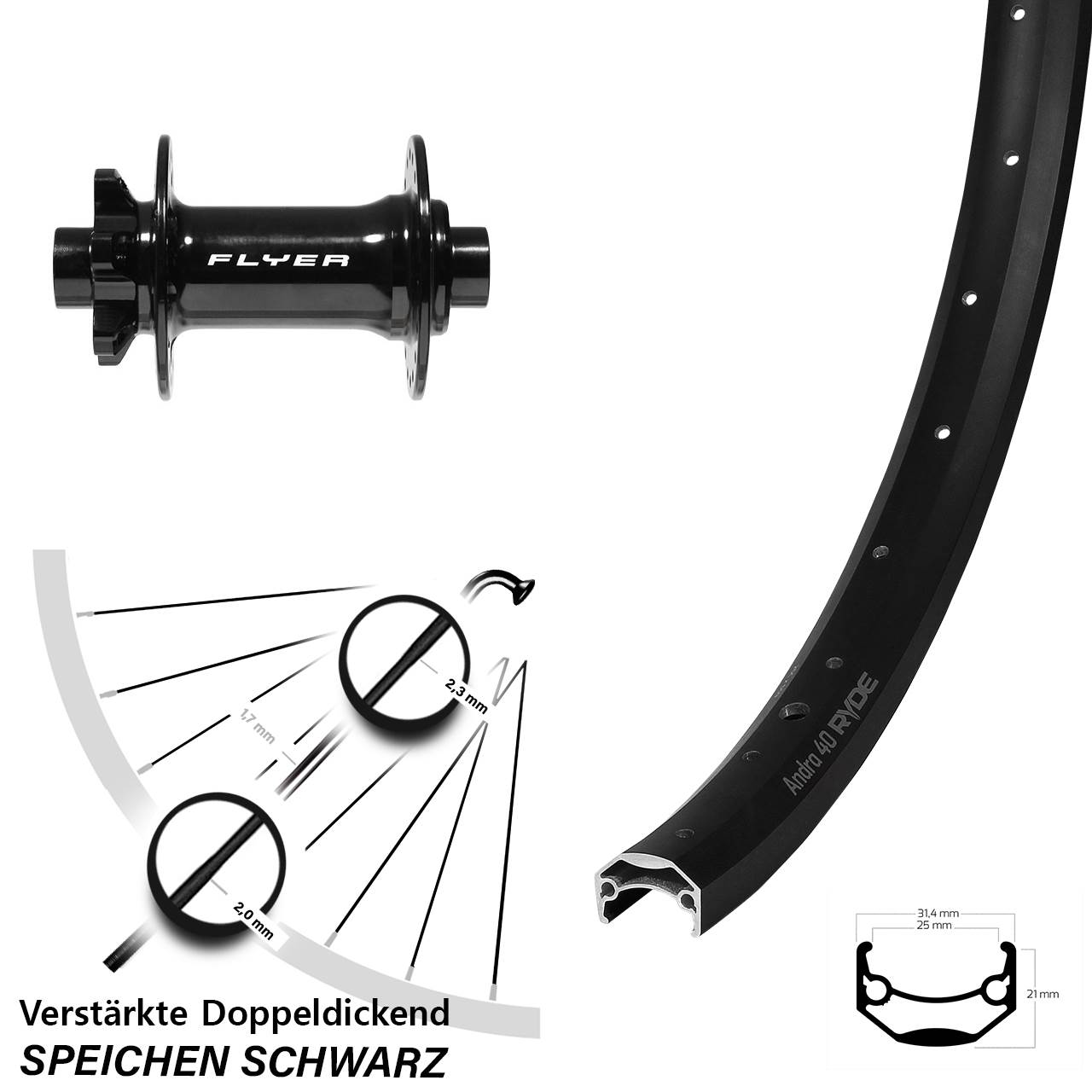 26 Zoll Ryde Andra 40 Formula DC711 Vorderrad 6-Loch 15x110 Boost