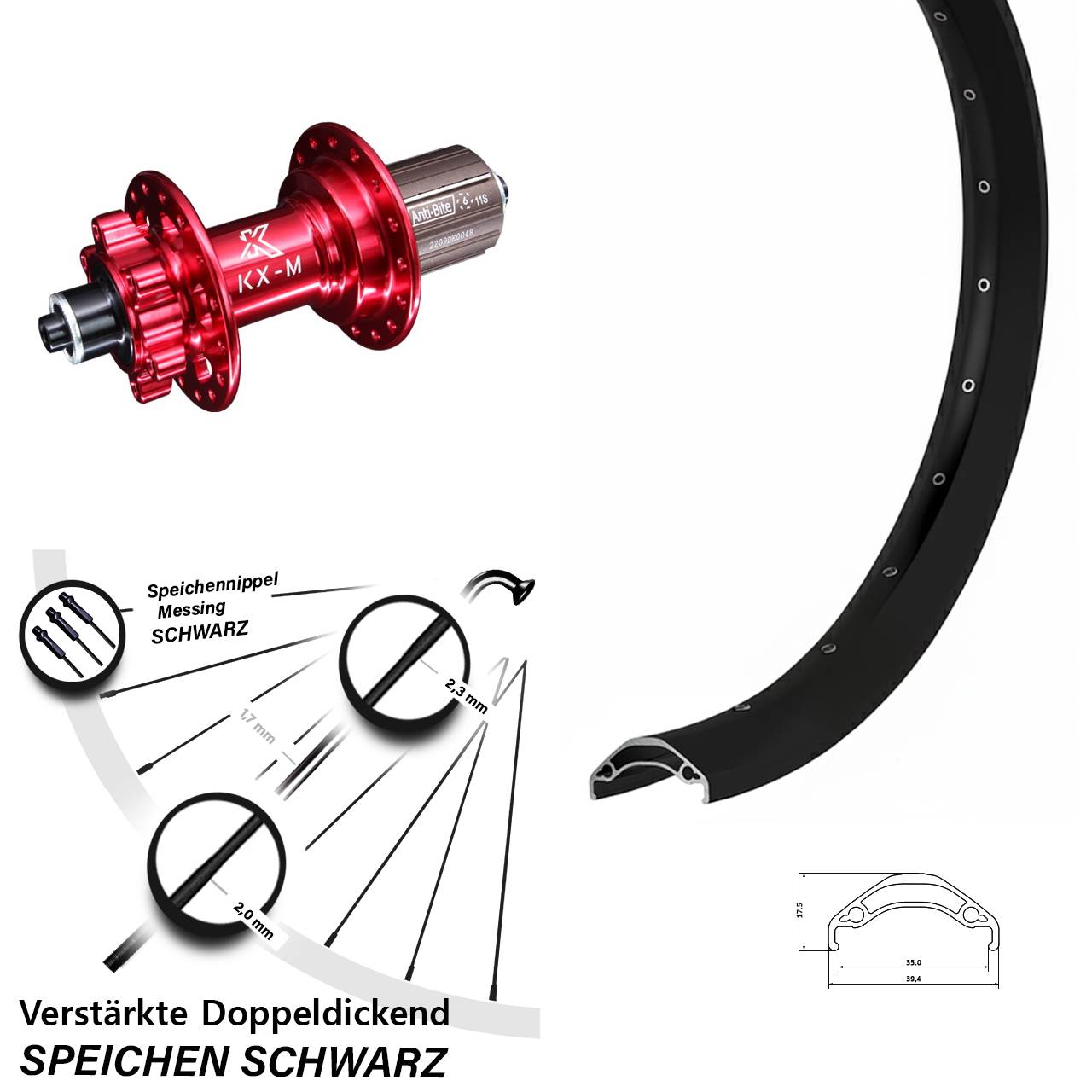 Hinterrad 6-loch für Schnellspanner 29 Zoll Ryde Disc 35 KX-M rot 8-12 fach