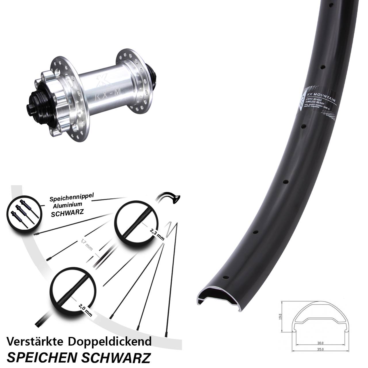 Vorderrad 6-Loch 29 Zoll KX Mountain TR verstärkt für Schnellspanner