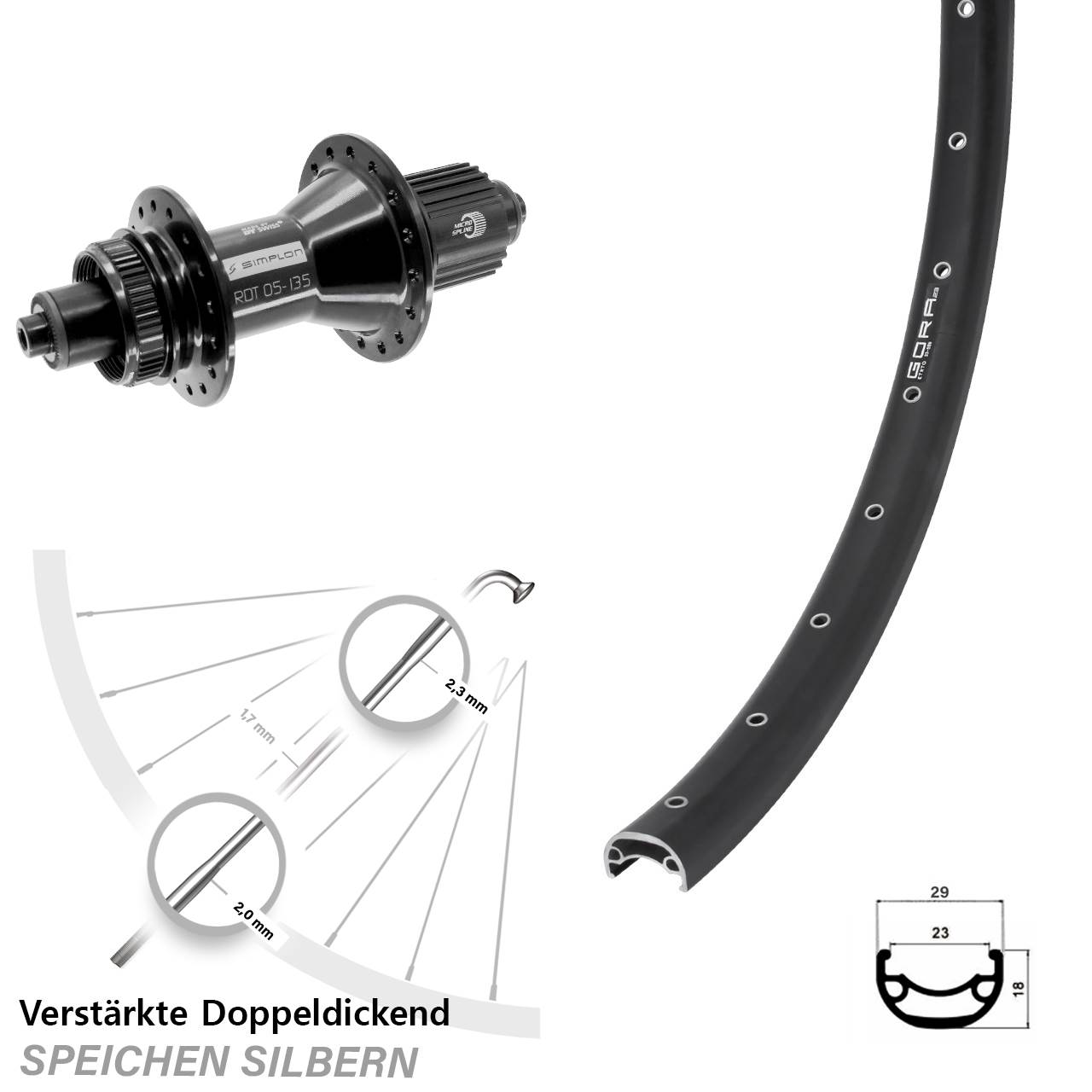 Disc Laufrad QR 28 Zoll Gora 23 DT Swiss 370 Hybrid Shimano Micro Spline