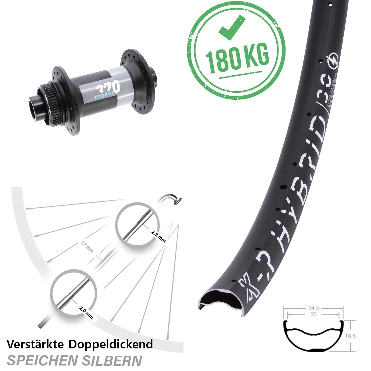 Vorderrad 29 Zoll KX R Hybrid 30 DT Swiss 370 15x110 Boost