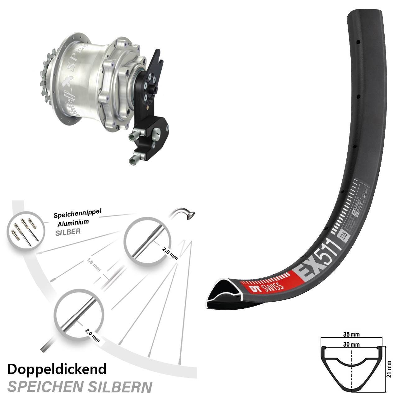 DT Swiss EX511 Rohloff Speedhub CC DB OEM2 Tandem 29 Zoll Disc Hinterrrad