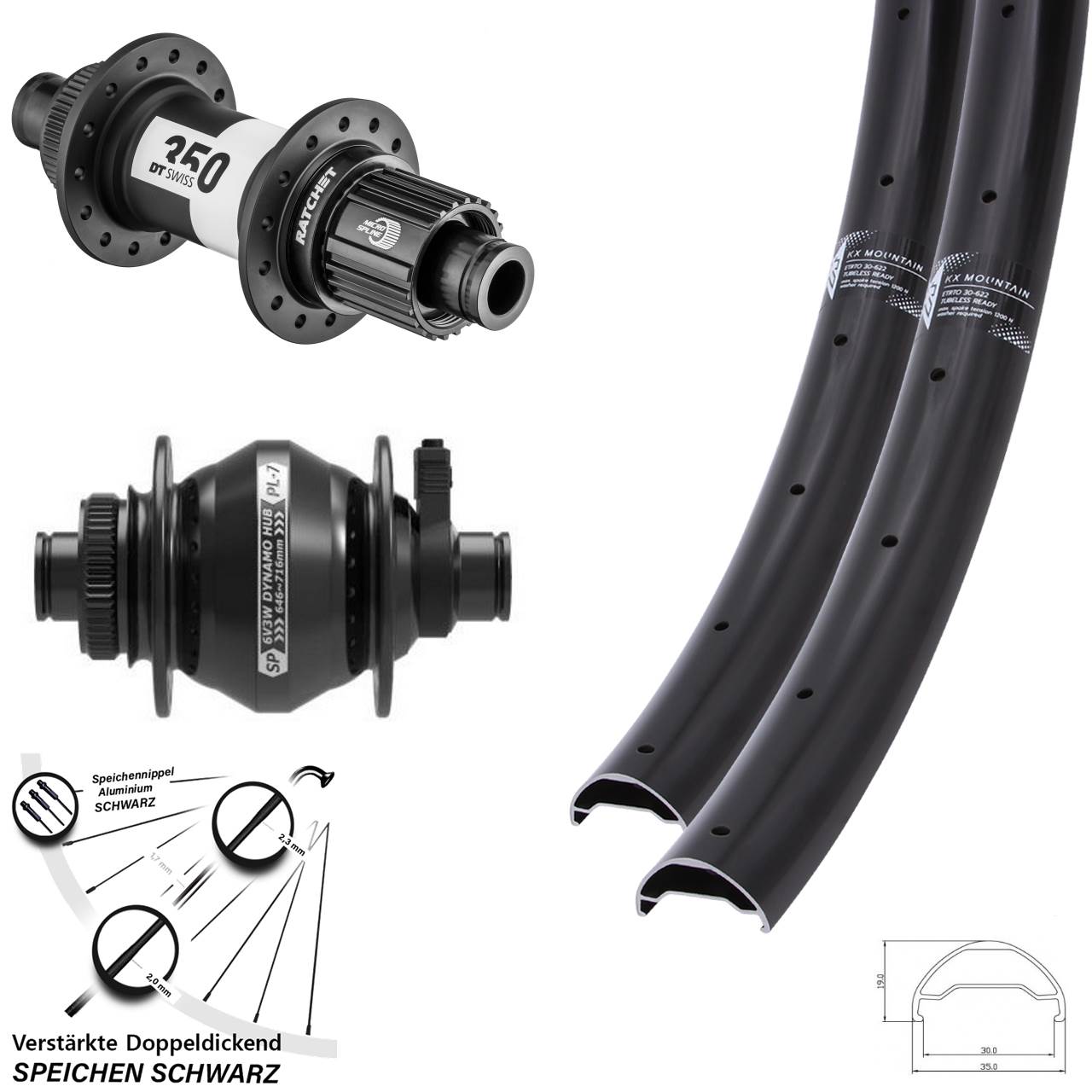 29 Zoll KX Mountain SP PL-7 DT Swiss 350 Micro Spline Centerlock Laufradsatz 12x100/142