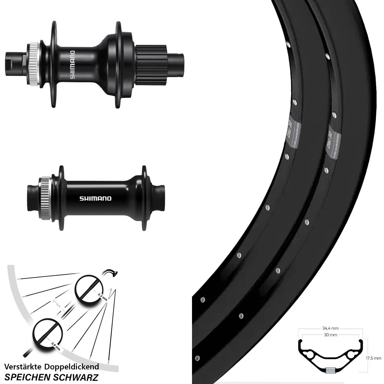 Laufradsatz 27,5 Zoll Ryde Disc 30 Shimano FH-MT510 HB-TC500 Micro Spline 15x100 12x142