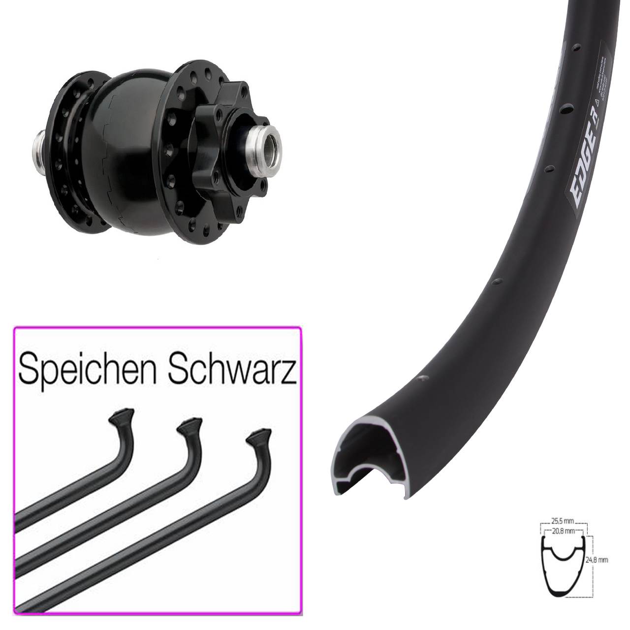 Nabendynamovorderrad 6-Loch Ryde Edge R25 OS SON 28 Zoll 12x100