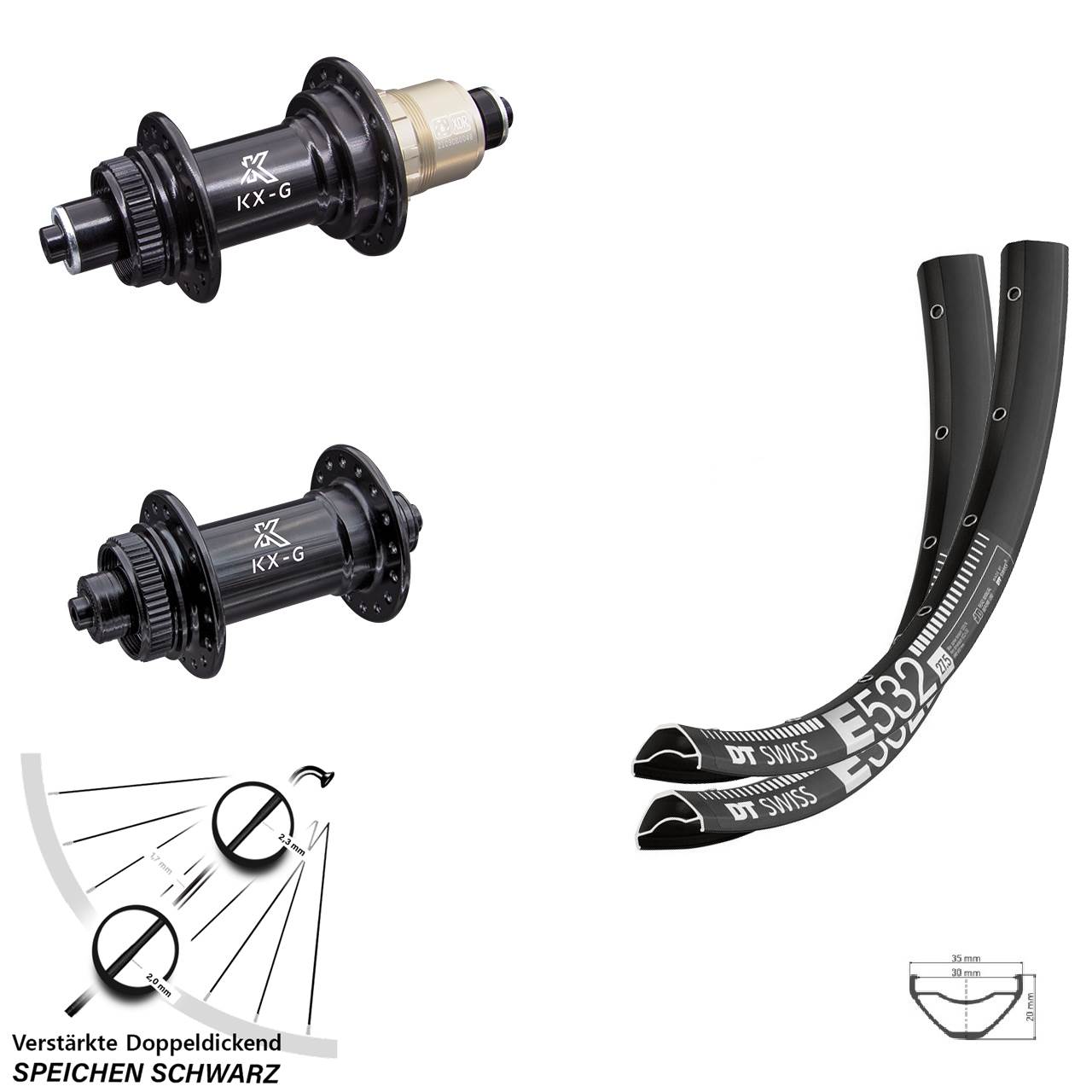 Centerlock Laufradsatz für Schnellspanner 29 Zoll DT Swiss E532 KX-G XDR