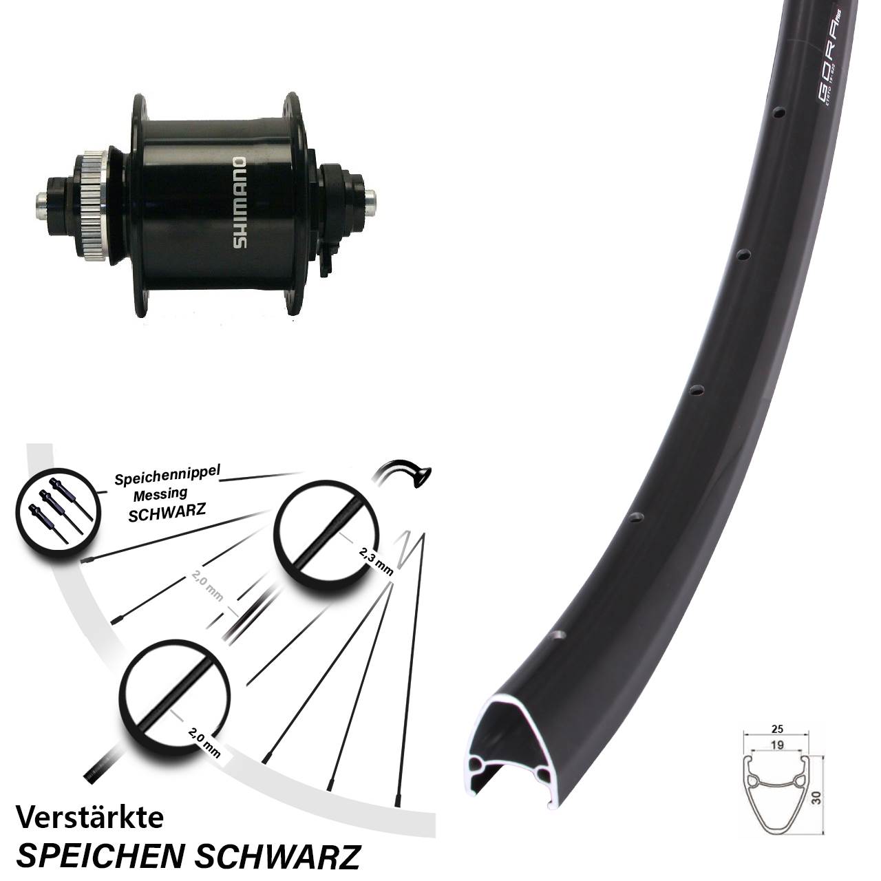 28 Zoll Gora Plus Shimano DH-UR700-3D Disc Nabendynamovorderrad QR