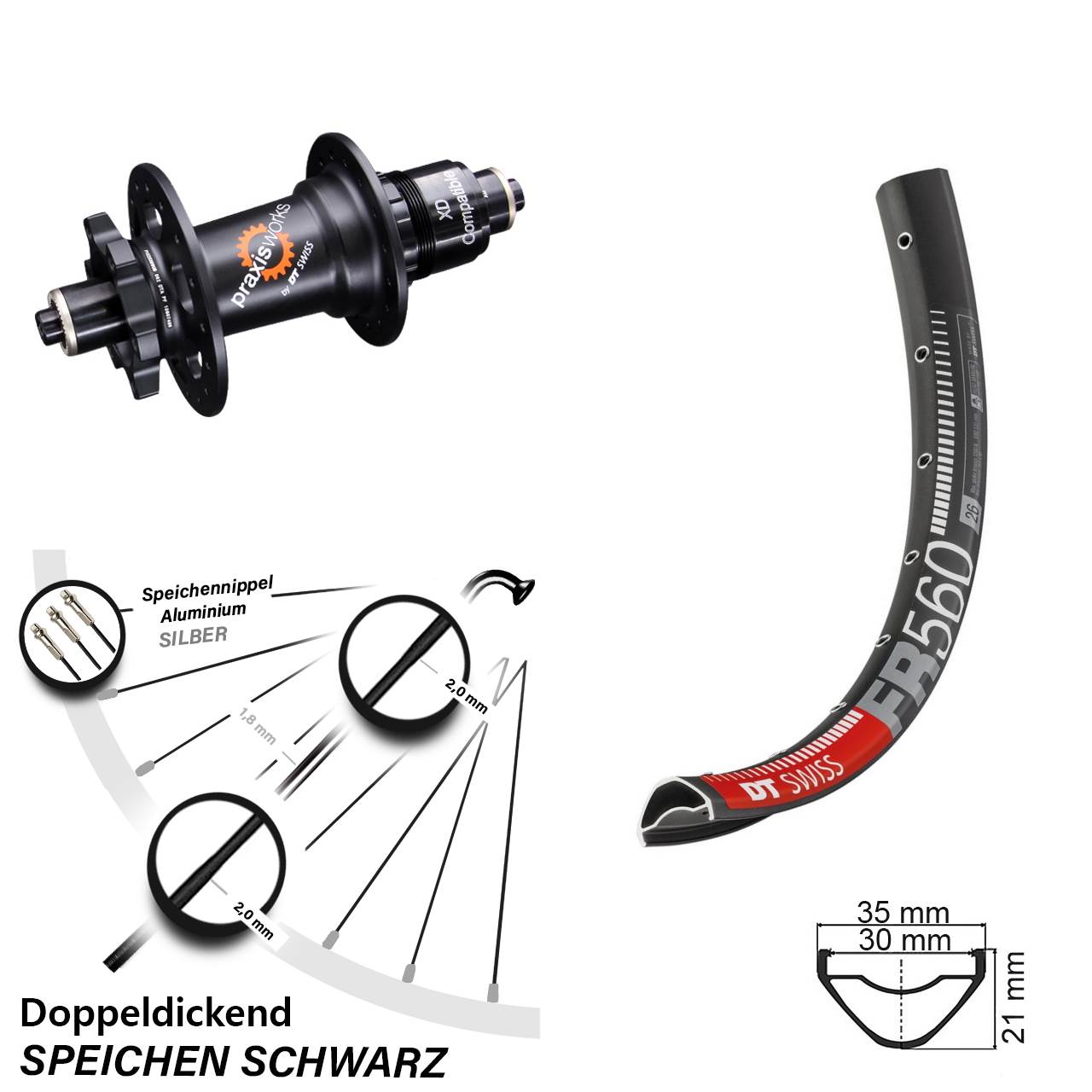 DT Swiss FR 560-350 26 Zoll 6-Loch Hinterrad QR SRAM XD