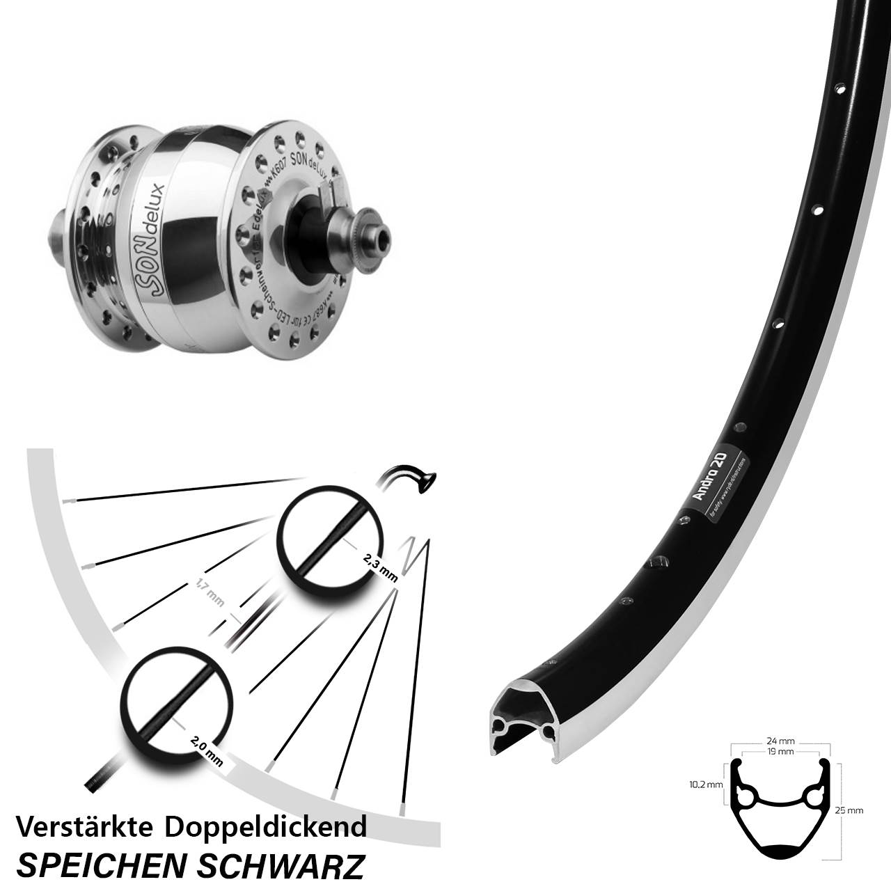 Vorderrad 28 Zoll Ryde Andra 20 SON delux poliert