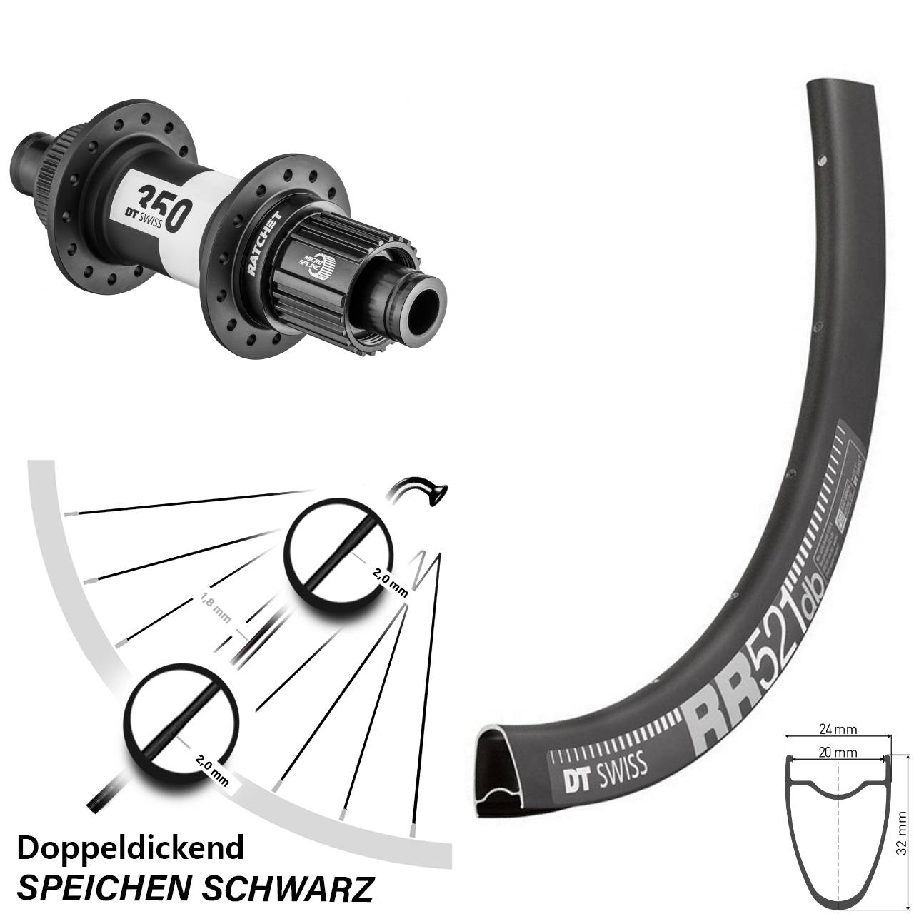 DT Swiss RR521-350 28 Zoll Disc Hinterrad 12x142 Shimano Micro Spline