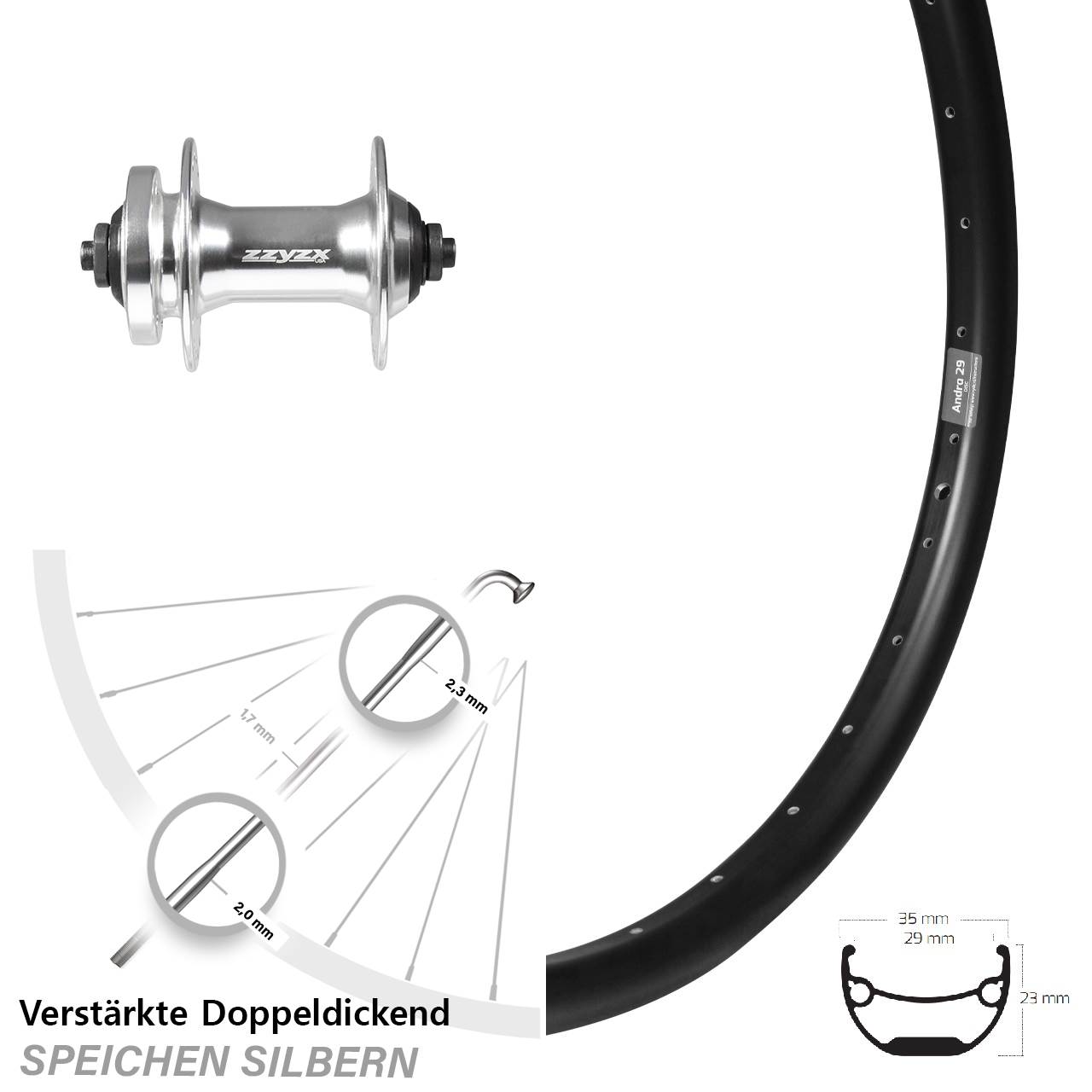 Ryde Andra 29+ Zoll Formula DC-21 Zoll 6-Loch Vorderrad QR
