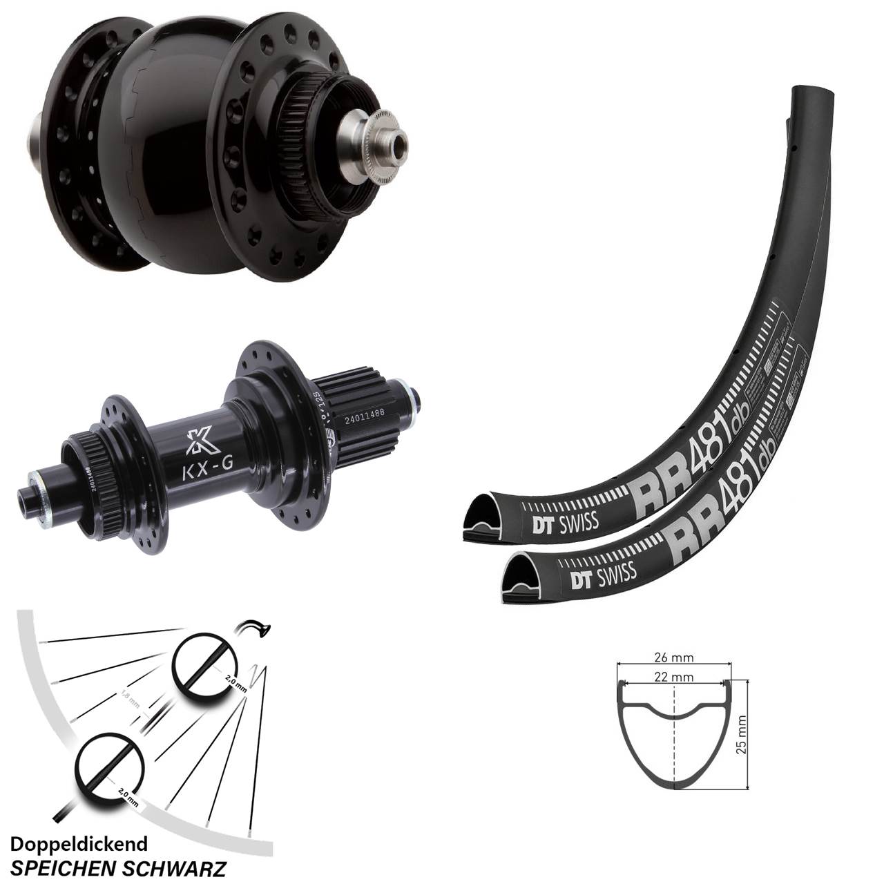 Laufradsatz Centerlock für Schnellspanner 28 Zoll DT Swiss RR481 KX-G SON 28 Micro Spline
