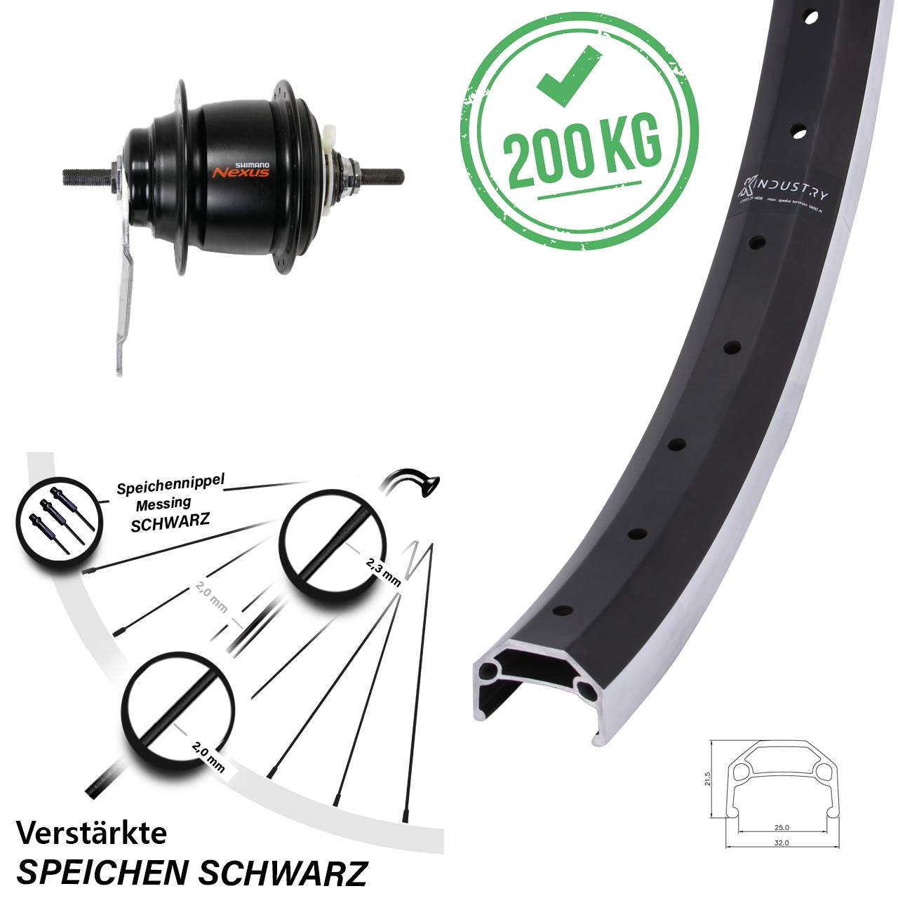 Hinterrad 26 Zoll KX Industry Shimano Nexus 8 Gang Nabenschaltung