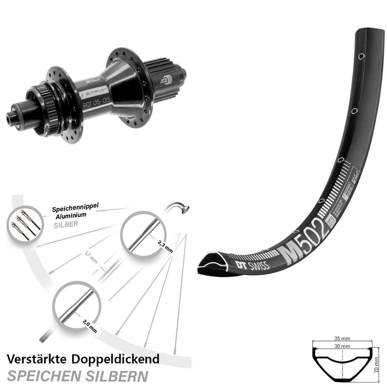 Disc Laufrad 29 Zoll DT Swiss M502-370 Hybrid Micro Spline QR