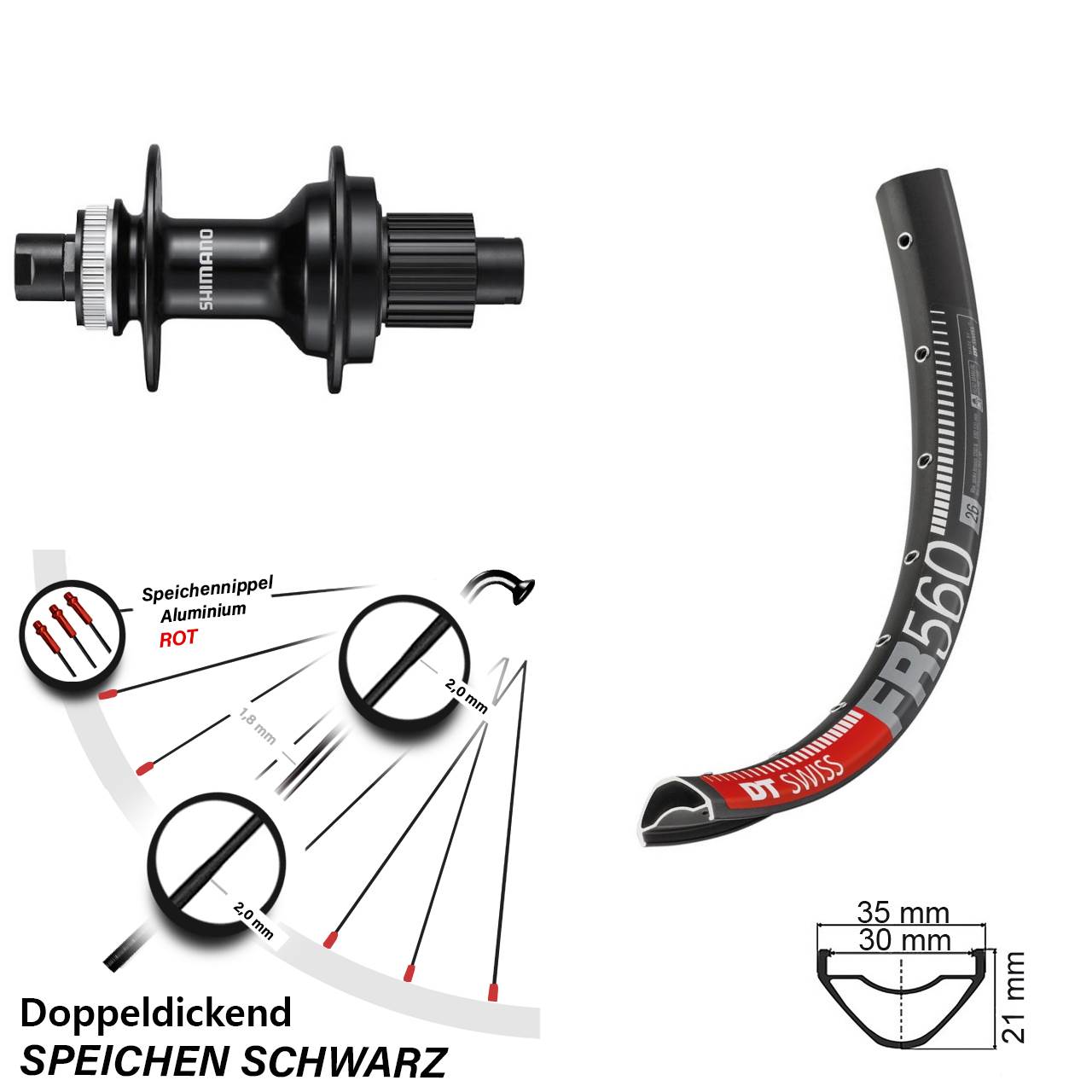 Centerlock Hinterrad 12x142 26 Zoll DT Swiss FR 560 Shimano FH-MT510 Micro Spline