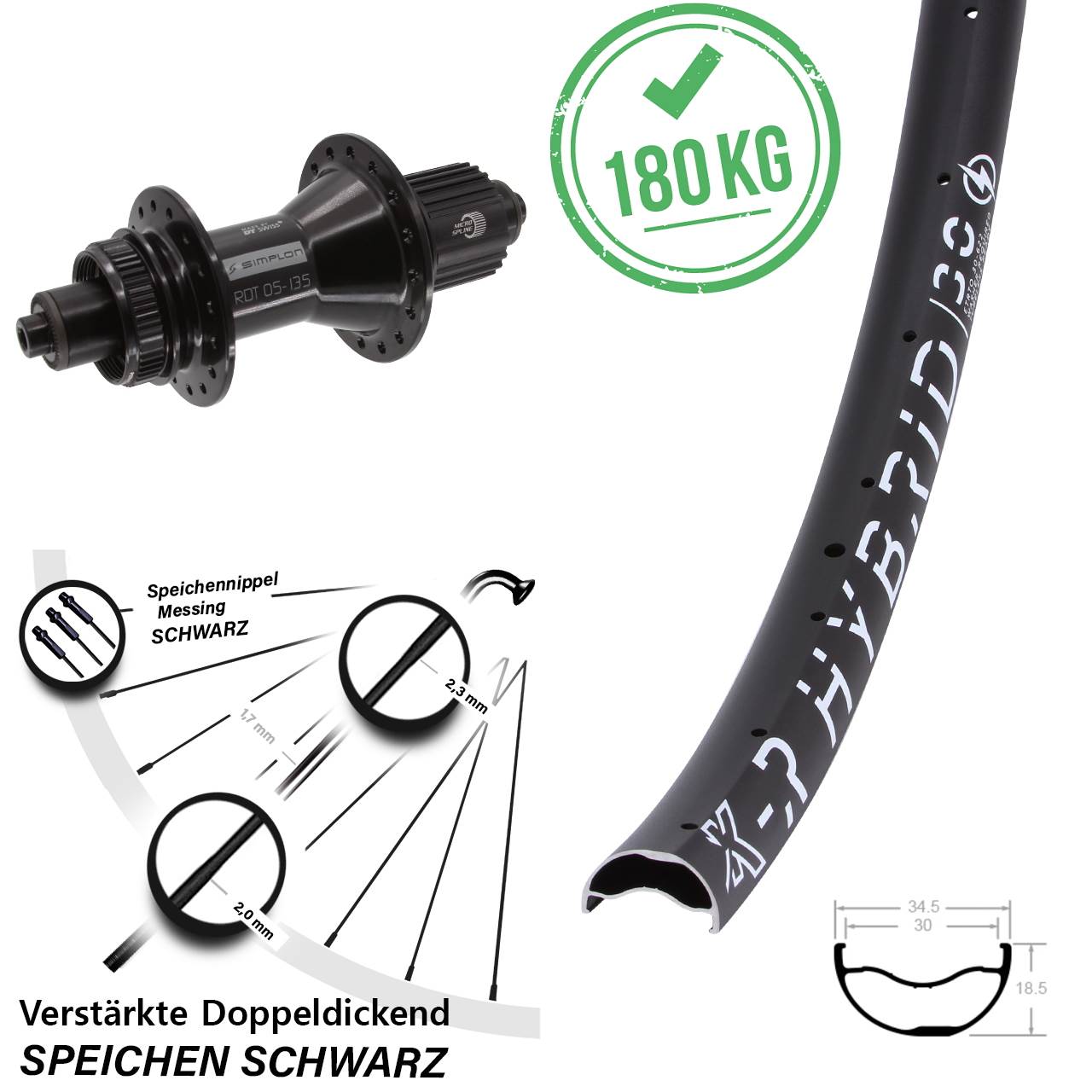 Centerlock Hinterrad 29 Zoll KX-R Hybrid 30 DT Swiss 370 Micro Spline für Schnellspanner
