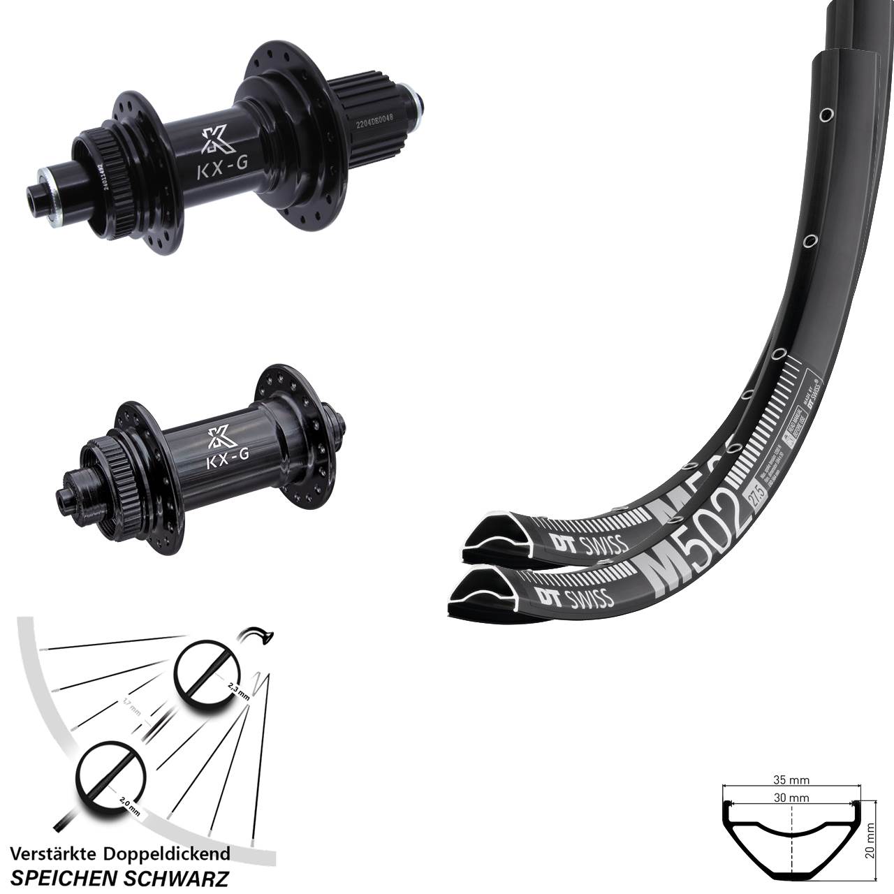 Centerlock Laufradsatz QR 27,5 Zoll DT Swiss M502 KX-GS verstärkt Shimano Micro Spline
