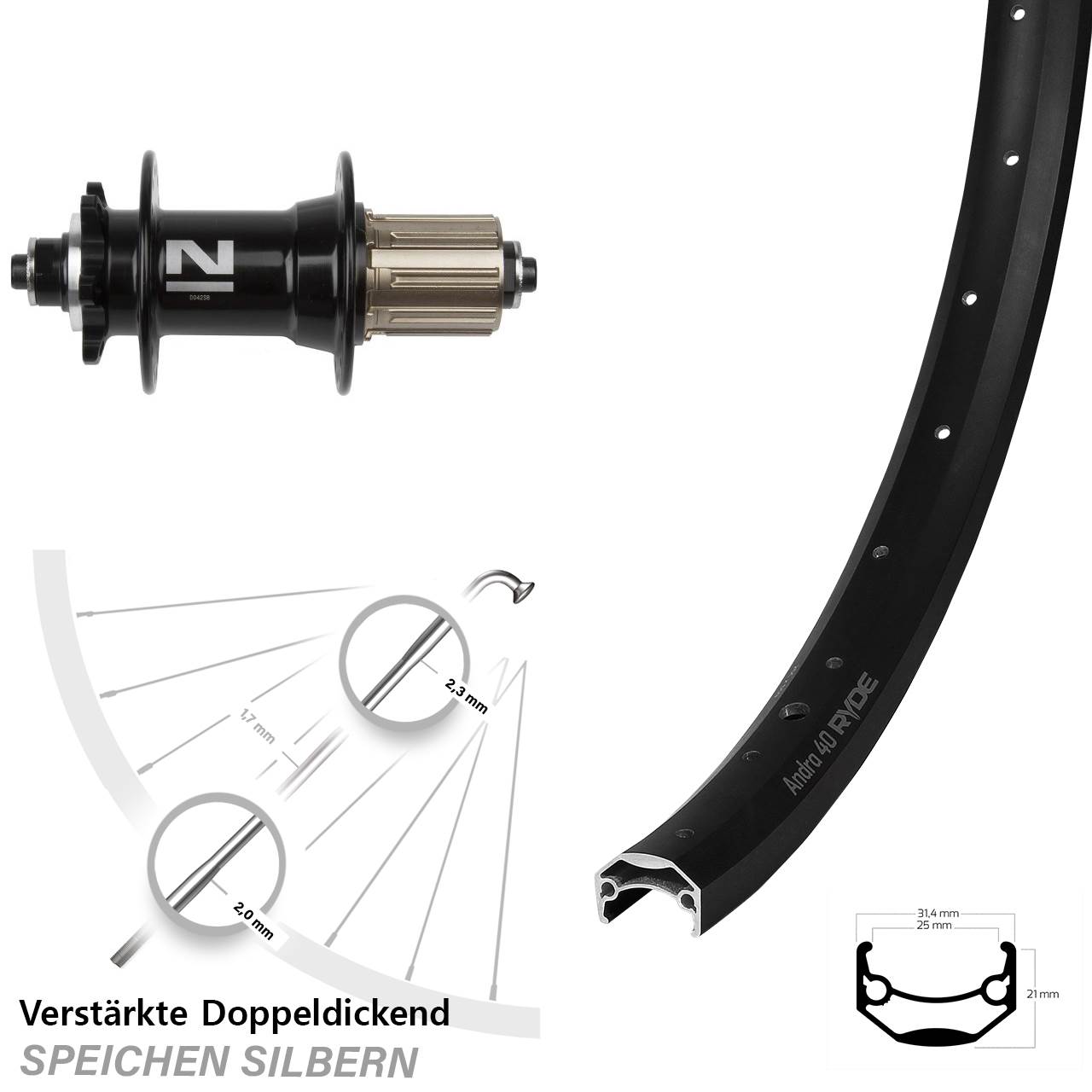 Ryde Andra 40 Novatec D042 26 Zoll Disc Hinterrad QR 8-11 fach