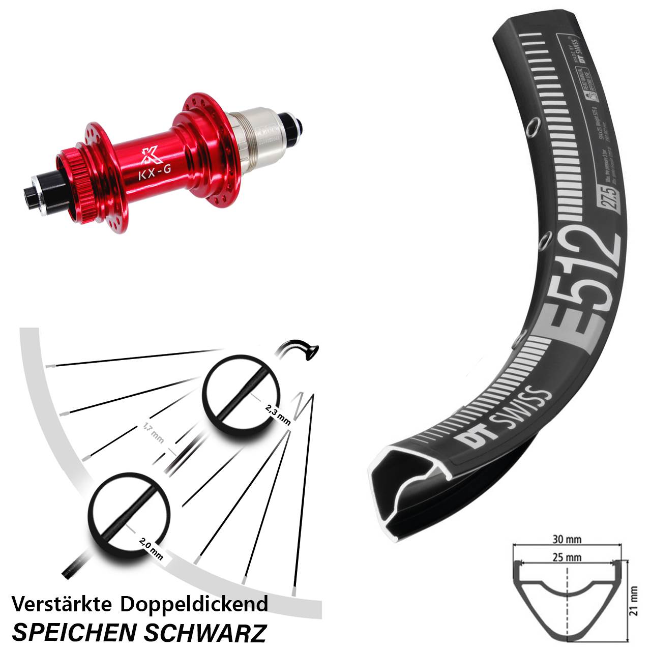 Centerlock Hinterrad 29 Zoll DT Swiss E512 KX-G rot SRAM XDR QR