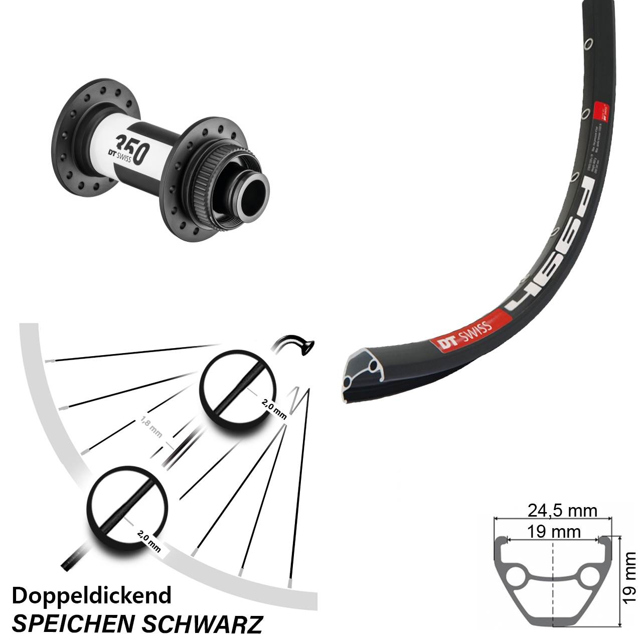 DT Swiss 466 350 28 Zoll Disc Vorderrad 15x100