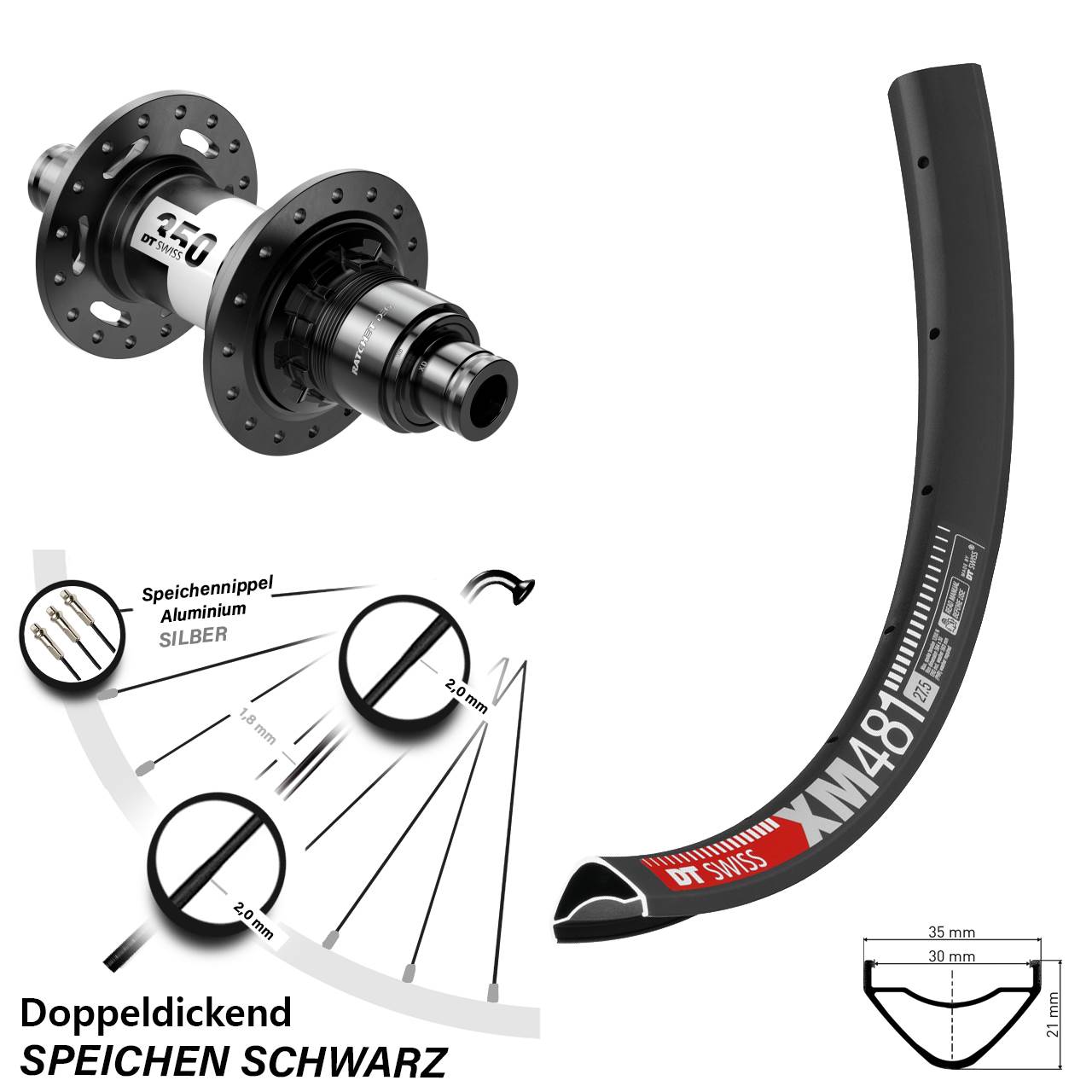 27,5 Zoll DT Swiss XM481-350 DEG 72 Hinterrad Centerlock 12x148 XD