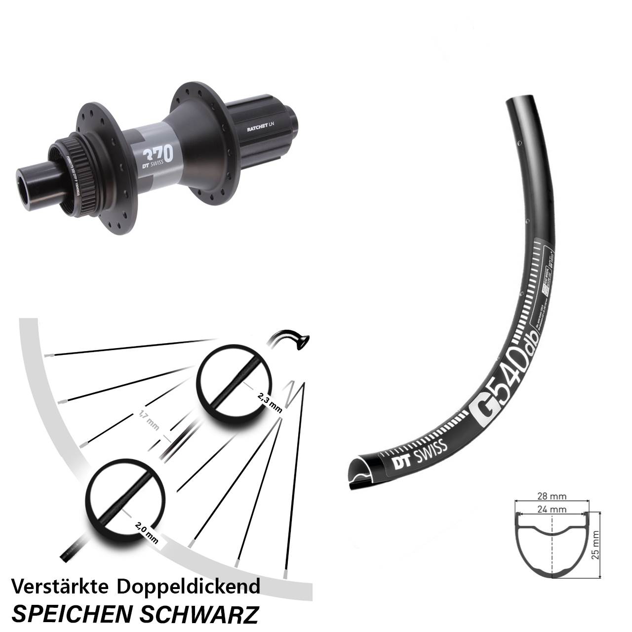 DT Swiss G540-370 28-29 Zoll Centerl. Hinterrad 12x142 11-12 fach