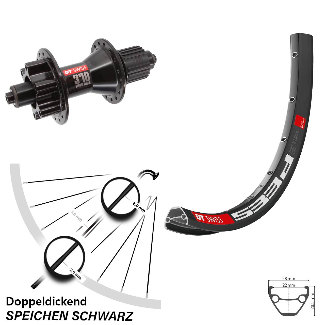 Disc Laufrad 28 Zoll DT Swiss 533d-370 Hybrid Shimano Micro Spline QR