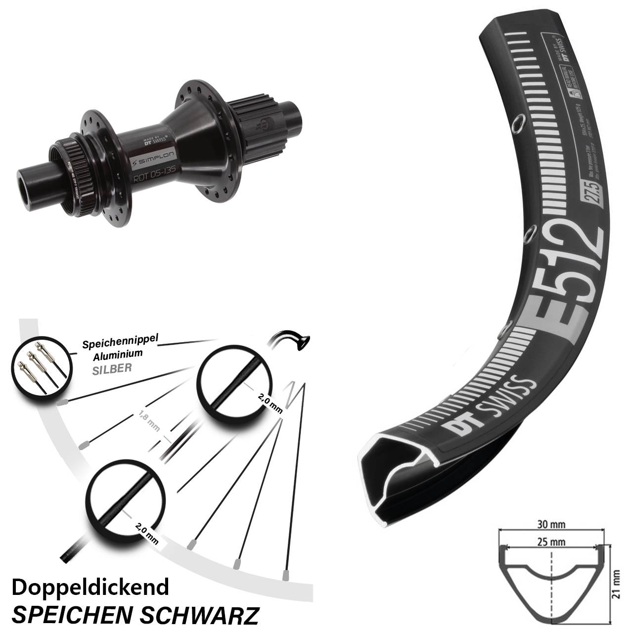 DT Swiss E512-370 Hybrid 27,5 Zoll Centerlock Hinterrad 12x142 Micro Spline